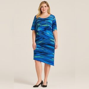 Connected Apparel Blue and Green Asymmetrical Dress